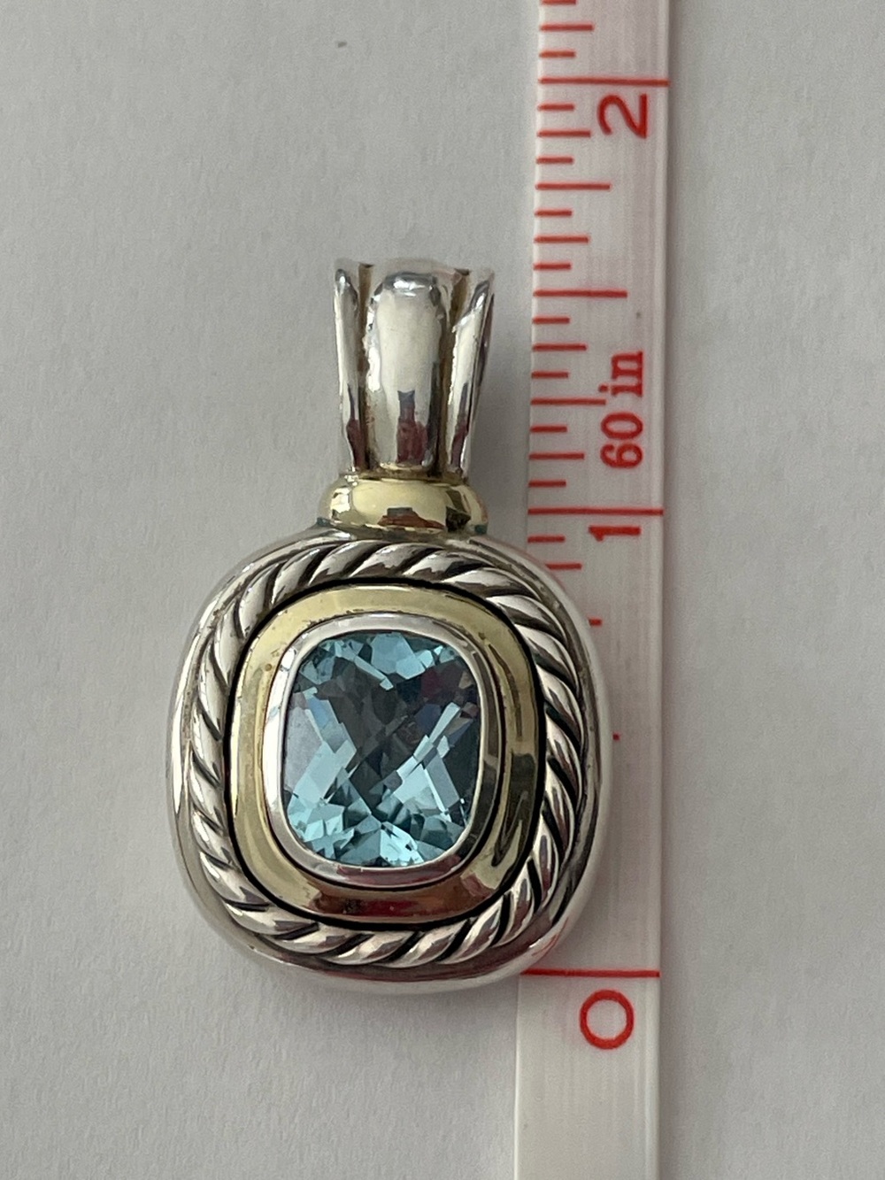 David Yurman Large Classic Blue Topaz Albion Enhancer - Picture 8 of 9